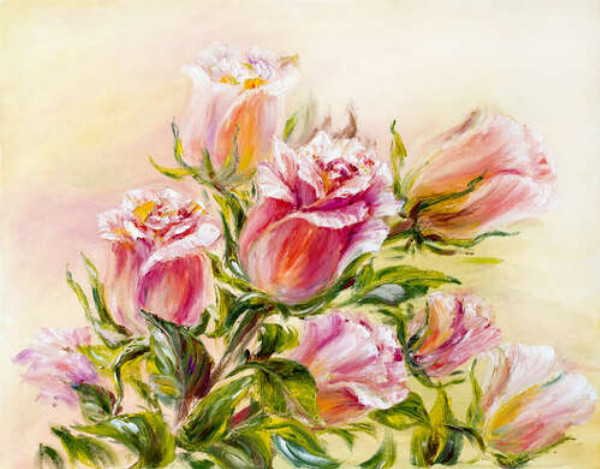 Стрункі стебла в букеті пастельно-рожевих троянд