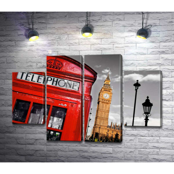 Символы Лондона: красная телефонная будка и часовая башня Биг Бен (Big Ben)