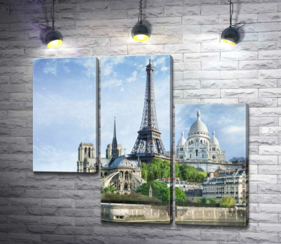Архитектурные произведения Парижа: Эйфелева башня (Eiffel tower), Нотр-Дам-де-Пари (Notre Dame de Paris), базилика Сакре-Кер (Basilique du Sacre Cœur)