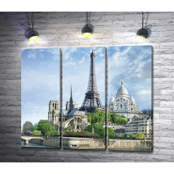 Архитектурные произведения Парижа: Эйфелева башня (Eiffel tower), Нотр-Дам-де-Пари (Notre Dame de Paris), базилика Сакре-Кер (Basilique du Sacre Cœur)