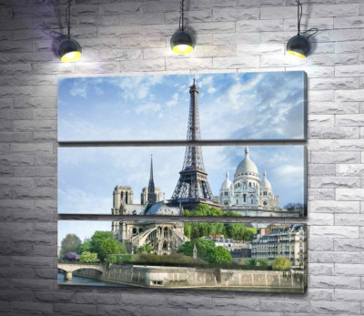 Архитектурные произведения Парижа: Эйфелева башня (Eiffel tower), Нотр-Дам-де-Пари (Notre Dame de Paris), базилика Сакре-Кер (Basilique du Sacre Cœur)