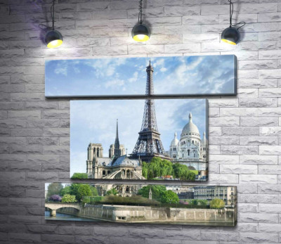 Архітектурні твори Парижа: Ейфелева вежа (Eiffel tower), Нотр-Дам-де-Парі (Notre Dame de Paris), базиліка Сакре-Кер (Basilique du Sacre Cœur)