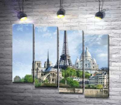 Архитектурные произведения Парижа: Эйфелева башня (Eiffel tower), Нотр-Дам-де-Пари (Notre Dame de Paris), базилика Сакре-Кер (Basilique du Sacre Cœur)