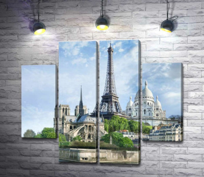 Архитектурные произведения Парижа: Эйфелева башня (Eiffel tower), Нотр-Дам-де-Пари (Notre Dame de Paris), базилика Сакре-Кер (Basilique du Sacre Cœur)