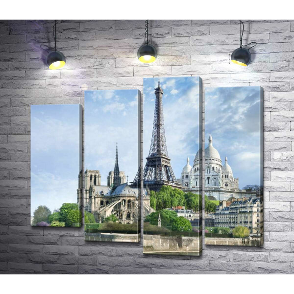 Архітектурні твори Парижа: Ейфелева вежа (Eiffel tower), Нотр-Дам-де-Парі (Notre Dame de Paris), базиліка Сакре-Кер (Basilique du Sacre Cœur)