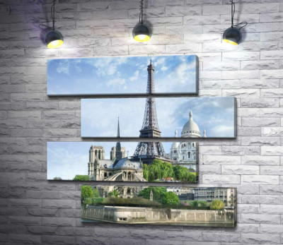 Архитектурные произведения Парижа: Эйфелева башня (Eiffel tower), Нотр-Дам-де-Пари (Notre Dame de Paris), базилика Сакре-Кер (Basilique du Sacre Cœur)