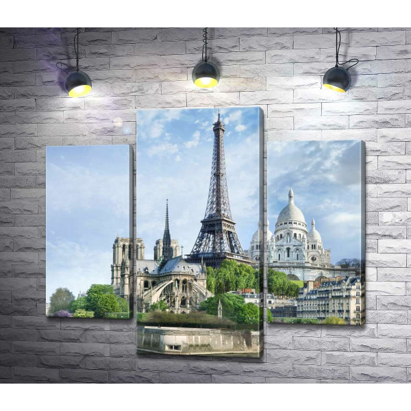 Архитектурные произведения Парижа: Эйфелева башня (Eiffel tower), Нотр-Дам-де-Пари (Notre Dame de Paris), базилика Сакре-Кер (Basilique du Sacre Cœur)