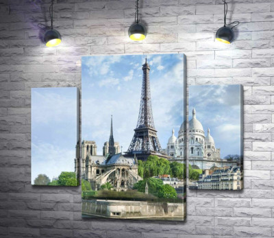 Архітектурні твори Парижа: Ейфелева вежа (Eiffel tower), Нотр-Дам-де-Парі (Notre Dame de Paris), базиліка Сакре-Кер (Basilique du Sacre Cœur)