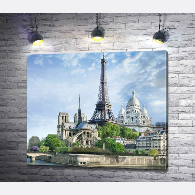 Архітектурні твори Парижа: Ейфелева вежа (Eiffel tower), Нотр-Дам-де-Парі (Notre Dame de Paris), базиліка Сакре-Кер (Basilique du Sacre Cœur)