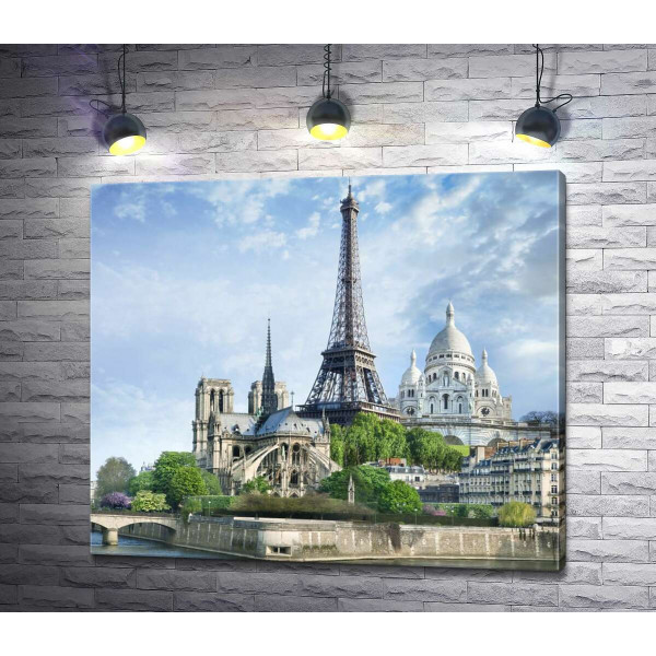 Архітектурні твори Парижа: Ейфелева вежа (Eiffel tower), Нотр-Дам-де-Парі (Notre Dame de Paris), базиліка Сакре-Кер (Basilique du Sacre Cœur)