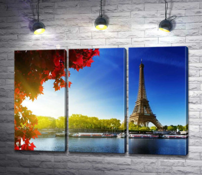 Модульная картина "Эйфелева башня (Eiffel tower) возвышается за Сеной"