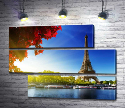 Модульная картина "Эйфелева башня (Eiffel tower) возвышается за Сеной"