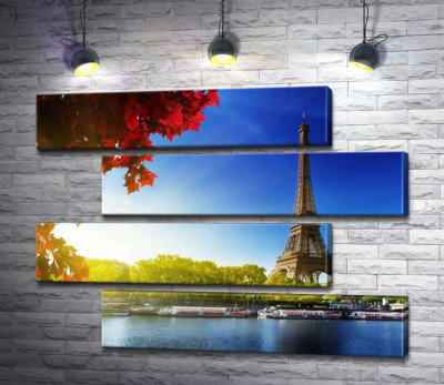 Модульная картина "Эйфелева башня (Eiffel tower) возвышается за Сеной"