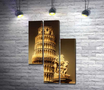 Пізанська вежа (Pisa tower) видніється через фонтан Путті (Fontana dei Putti)