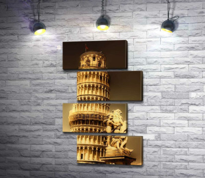 Пізанська вежа (Pisa tower) видніється через фонтан Путті (Fontana dei Putti)