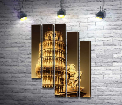 Модульна картина "Пізанська вежа (Pisa tower) видніється через фонтан Путті (Fontana dei Putti)"