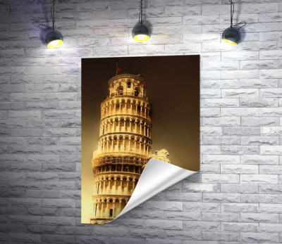 Пизанская башня (Pisa tower) виднеется из-за фонтана Путти (Fontana dei Putti)