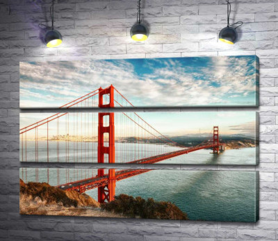 Модульна картина "Шлях до океану: вид з берега на міст "Золота Брама (Golden Gate Bridge)"