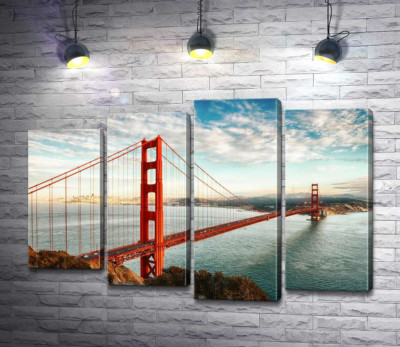 Модульная картина "Путь к океану: вид с берега на мост "Золотые ворота" (Golden Gate Bridge)"