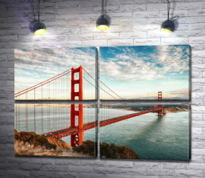 Модульная картина "Путь к океану: вид с берега на мост "Золотые ворота" (Golden Gate Bridge)"