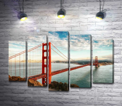 Модульная картина "Путь к океану: вид с берега на мост "Золотые ворота" (Golden Gate Bridge)"