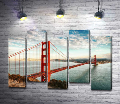 Модульная картина "Путь к океану: вид с берега на мост "Золотые ворота" (Golden Gate Bridge)"