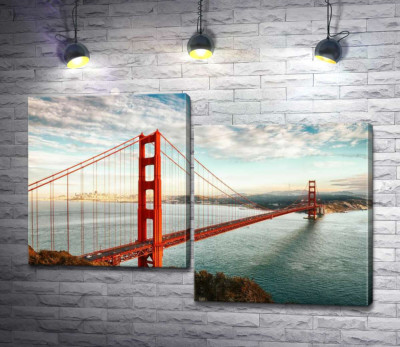 Модульная картина "Путь к океану: вид с берега на мост "Золотые ворота" (Golden Gate Bridge)"