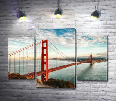 Модульна картина "Шлях до океану: вид з берега на міст "Золота Брама (Golden Gate Bridge)"