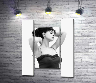 Модульна картина "Розслаблена Моніка Беллуччі (Monica Bellucci) позує в прозорій сукні"