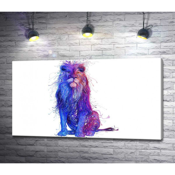 Фиолетово-синий силуэт льва из электрических проводов