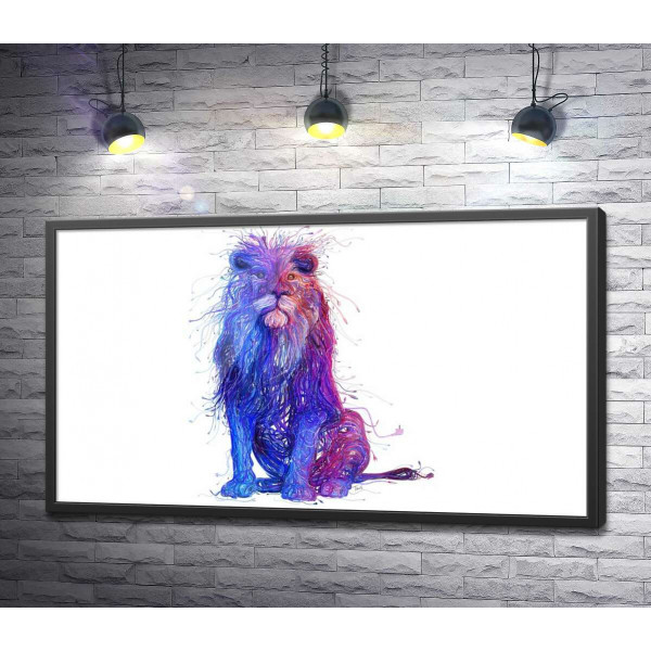 Фіолетово-синій силует лева із електричних проводів
