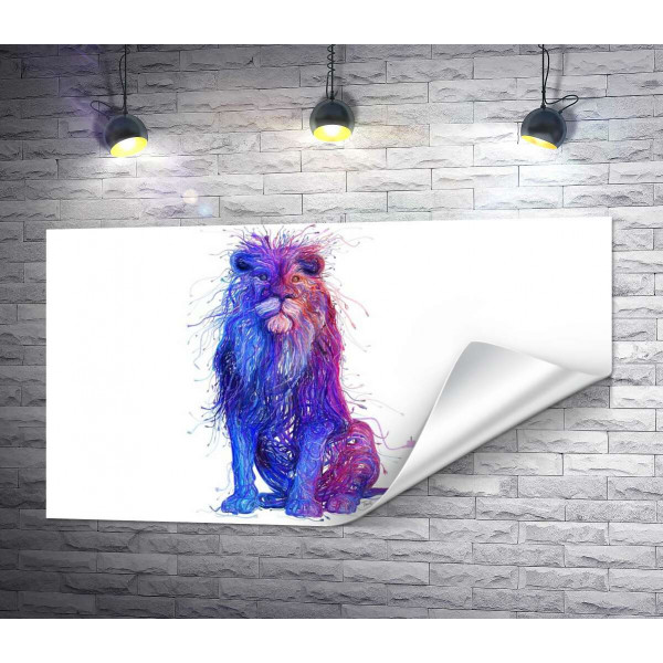 Фіолетово-синій силует лева із електричних проводів