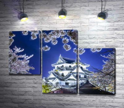 Модульна картина "Середньовічний японський замок Хіконе (Hikone Castle) навесні"