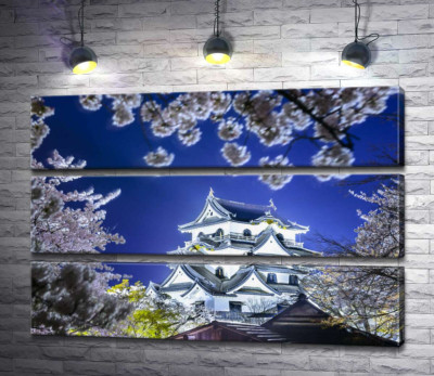 Модульна картина "Середньовічний японський замок Хіконе (Hikone Castle) навесні"