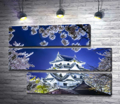 Модульная картина "Средневековый японский замок Хикона (Hikone Castle) весной"