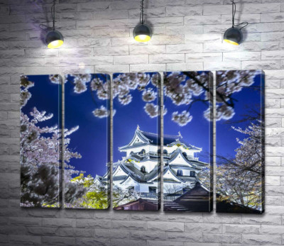 Средневековый японский замок Хикона (Hikone Castle) весной