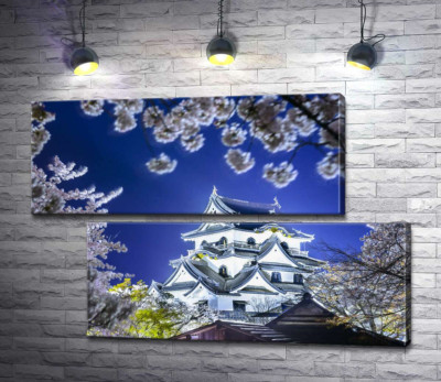 Модульная картина "Средневековый японский замок Хикона (Hikone Castle) весной"