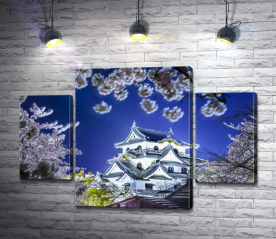 Модульна картина "Середньовічний японський замок Хіконе (Hikone Castle) навесні"