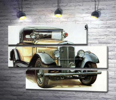 Модульна картина "Жовтий  ретро-автомобіль Skoda 442"