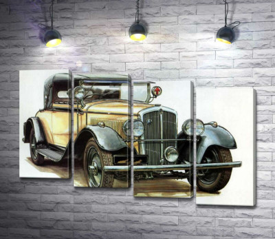 Модульная картина "Желтый ретро-автомобиль Skoda 442"