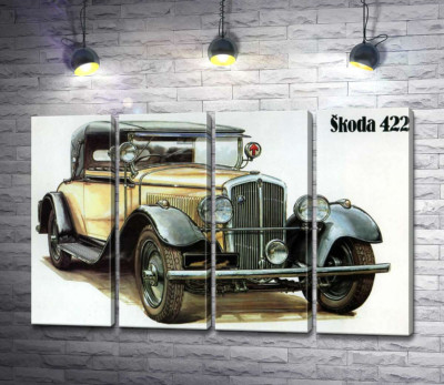 Модульная картина "Желтый ретро-автомобиль Skoda 442"
