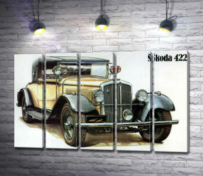 Модульная картина "Желтый ретро-автомобиль Skoda 442"