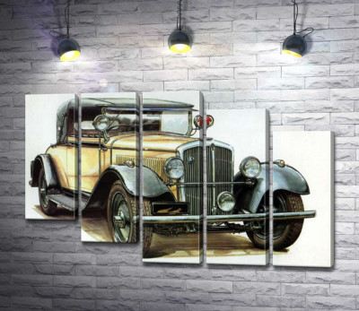 Модульна картина "Жовтий  ретро-автомобіль Skoda 442"