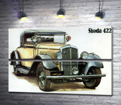 Модульная картина "Желтый ретро-автомобиль Skoda 442"