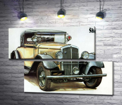 Модульна картина "Жовтий  ретро-автомобіль Skoda 442"