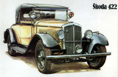 Желтый ретро-автомобиль Skoda 442