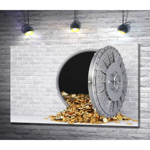 Сейф с золотыми монетами долларов
