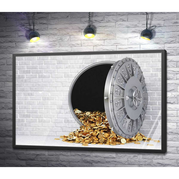 Сейф с золотыми монетами долларов