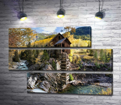 Модульная картина "Хрустальная мельница (Crystal Mill) среди осенних гор штата Колорадо"