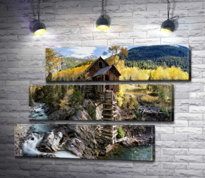 Модульная картина "Хрустальная мельница (Crystal Mill) среди осенних гор штата Колорадо"